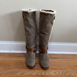 Fabianelli Tan Suede Rabbit Fur Leather Boots